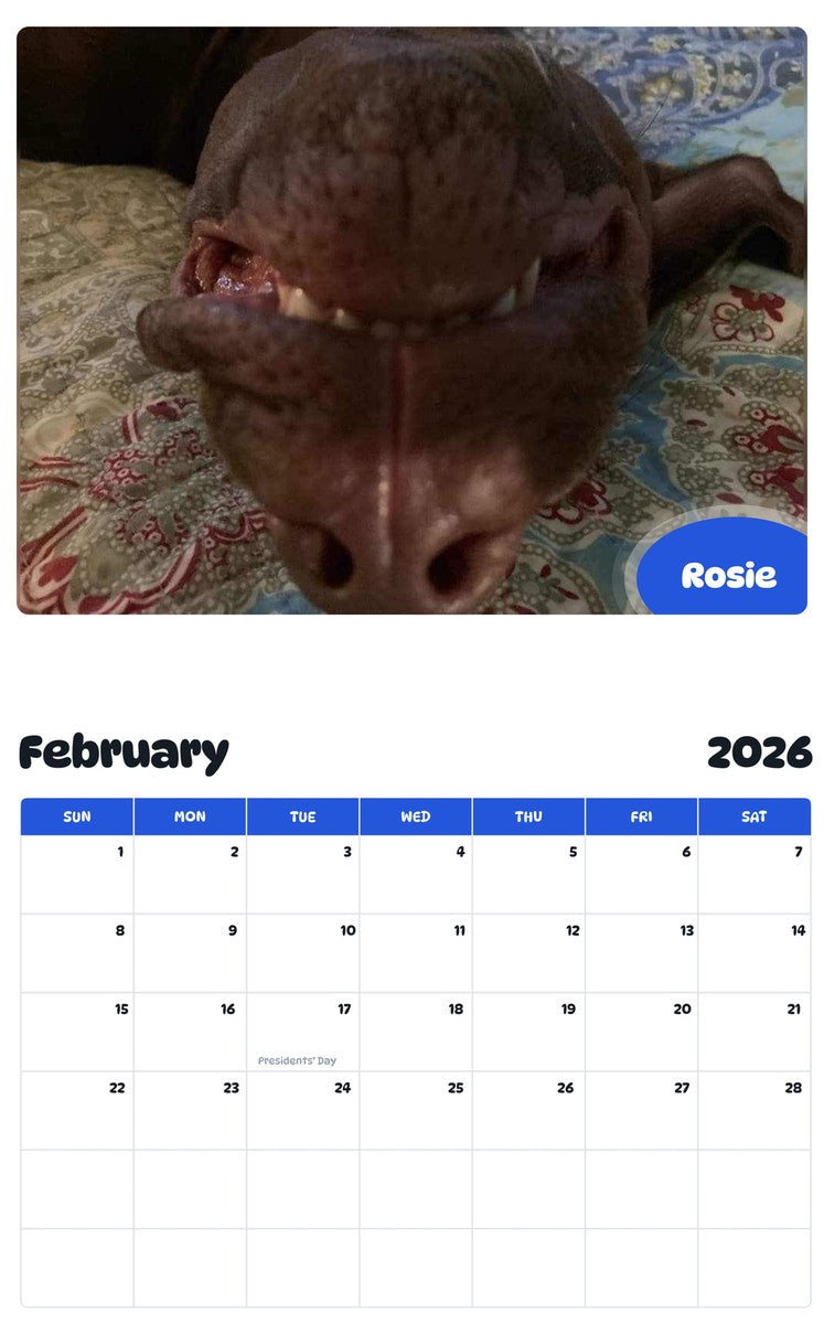 October 2025 - September 2026 Rosie - Pawidols Pet Calendar