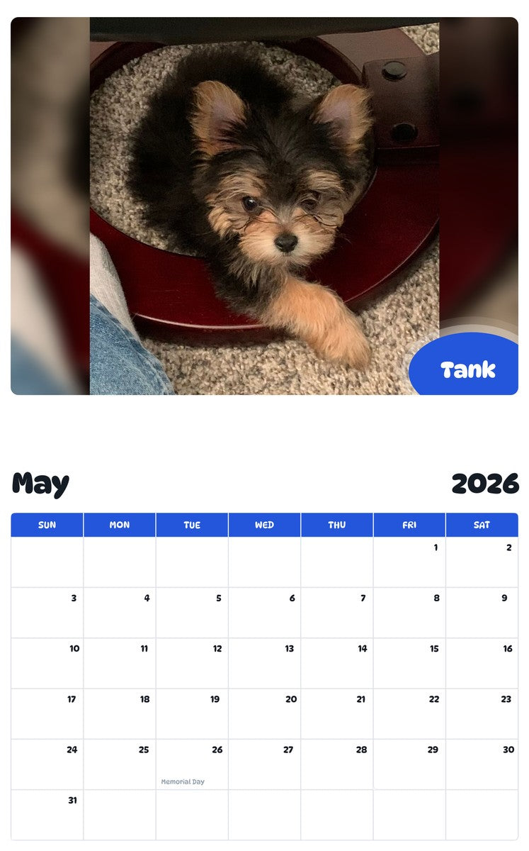 2026 - 2027 Tank - Pawidols Pet Calendar