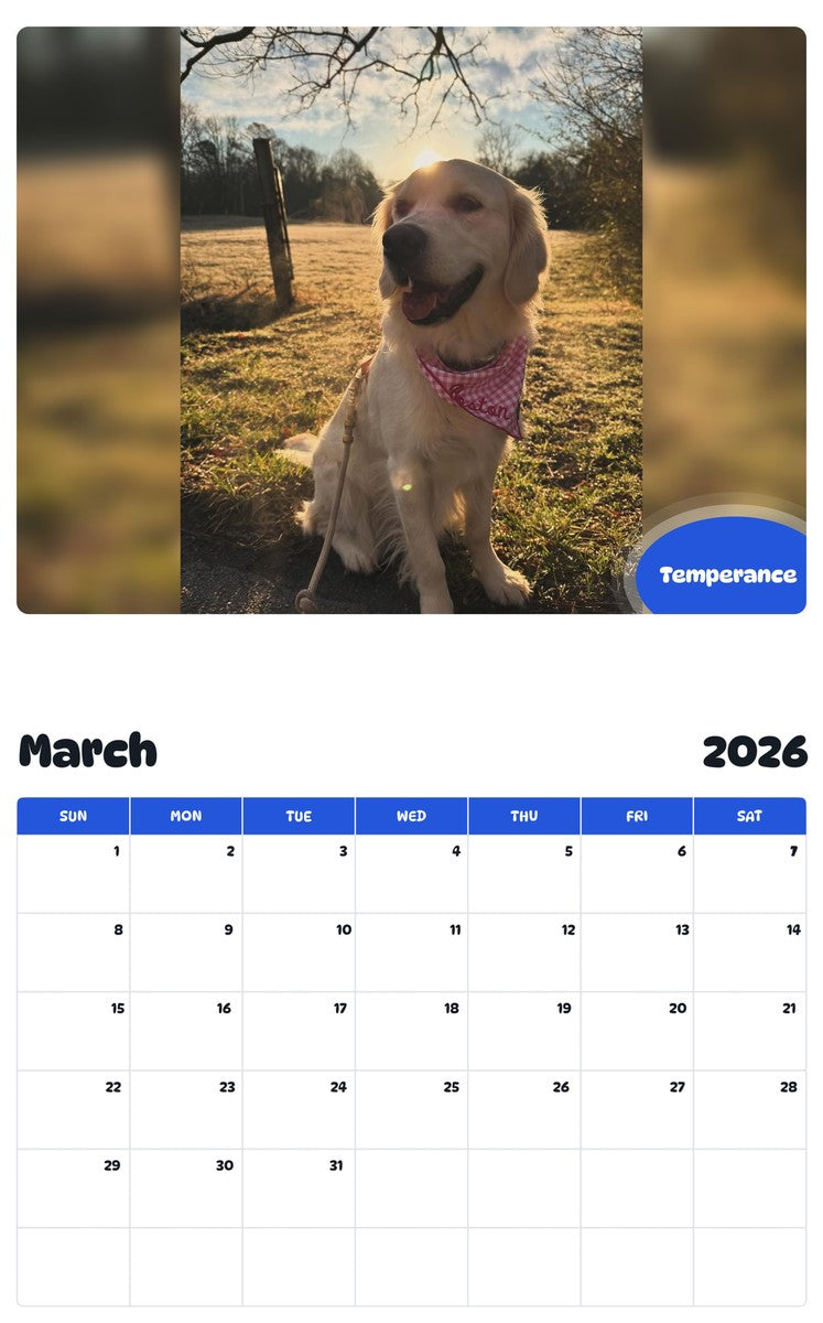 November 2025 - October 2026 Temperance - Pawidols Pet Calendar