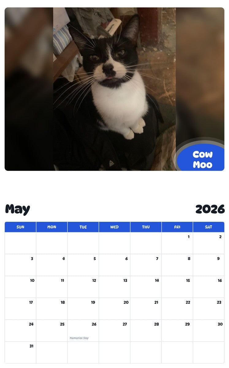 2026 - 2027 Cow Moo - Pawidols Pet Calendar