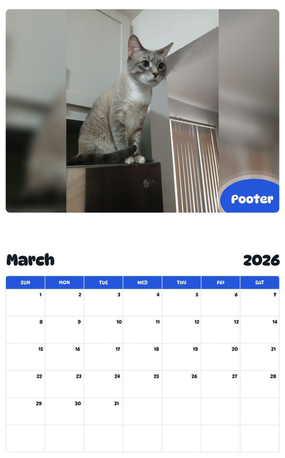 November 2025 - October 2026 Pooter - Pawidols Pet Calendar