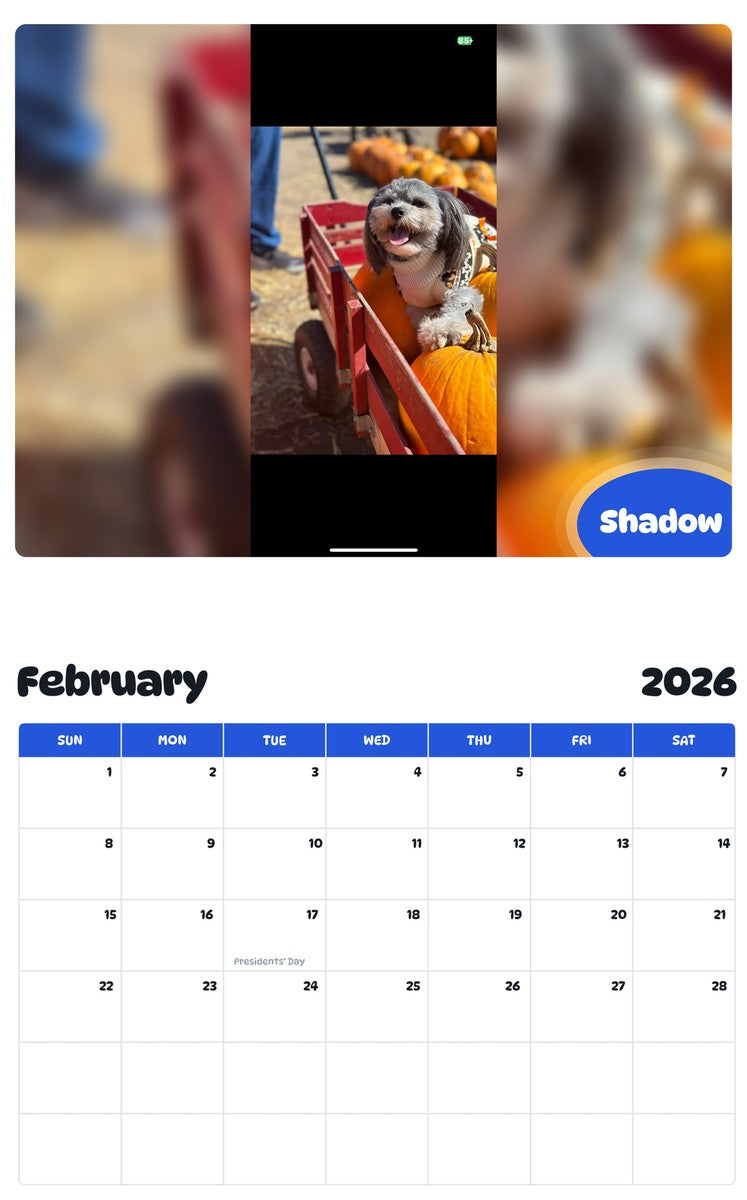 October 2025 - September 2026 Shadow - Pawidols Pet Calendar