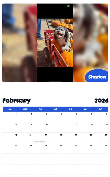 October 2025 - September 2026 Shadow - Pawidols Pet Calendar
