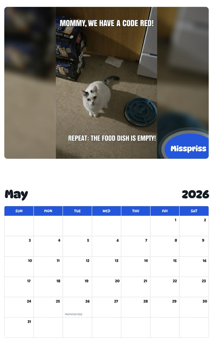 2026 - 2027 Misspriss - Pawidols Pet Calendar