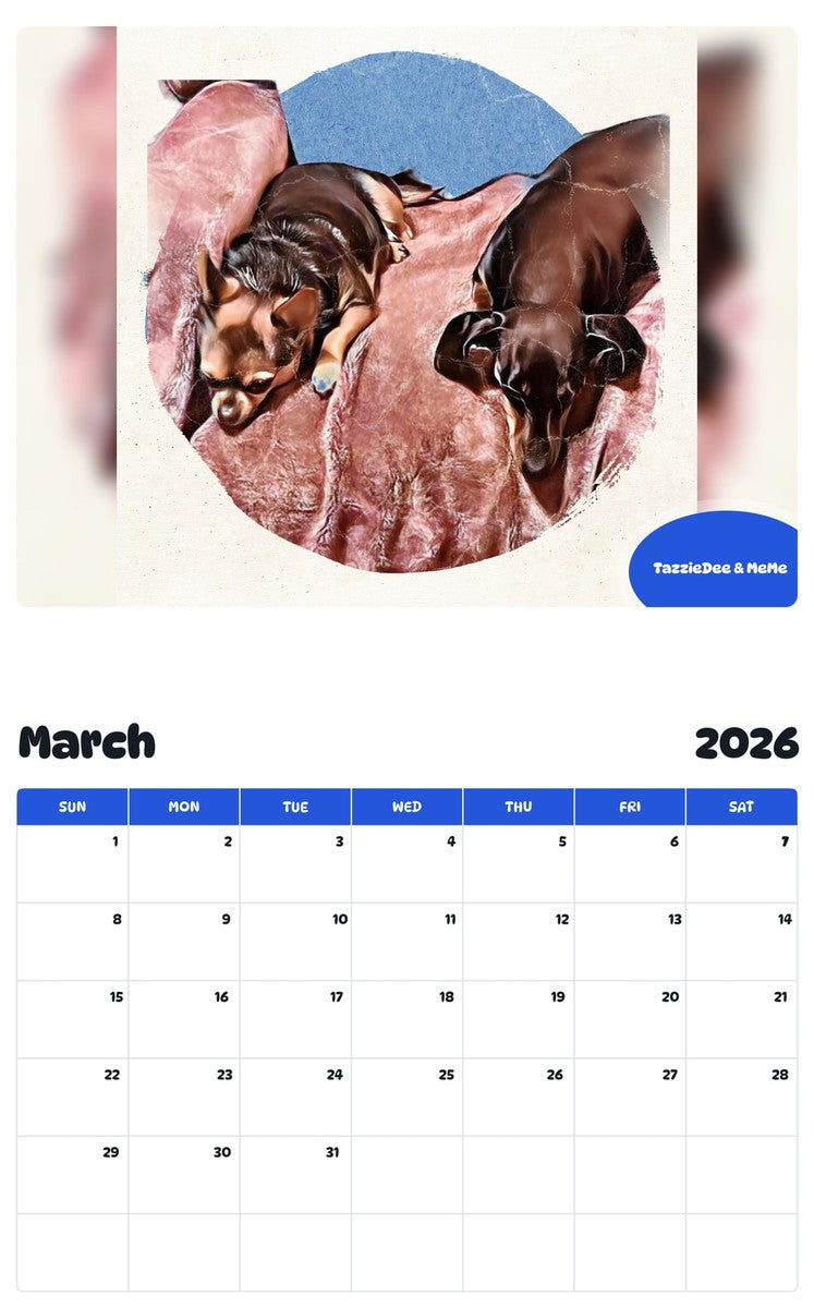 November 2025 - October 2026 TazzieDee & MeMe - Pawidols Pet Calendar