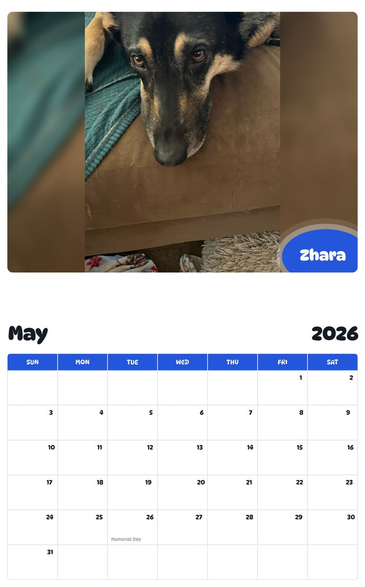 2026 - 2027 Zhara - Pawidols Pet Calendar