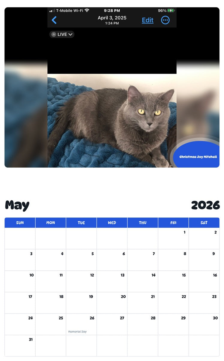 2026 - 2027 Christmas Joy Mitchell - Pawidols Pet Calendar