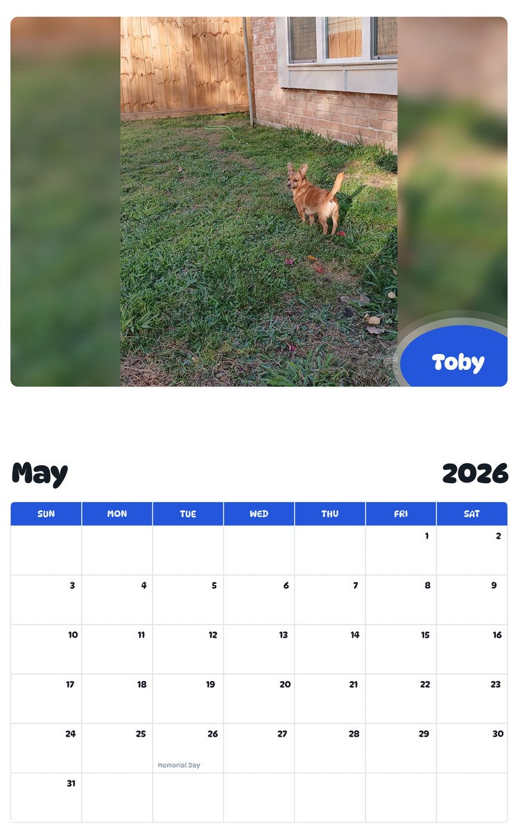 2026 - 2027 Toby - Pawidols Pet Calendar