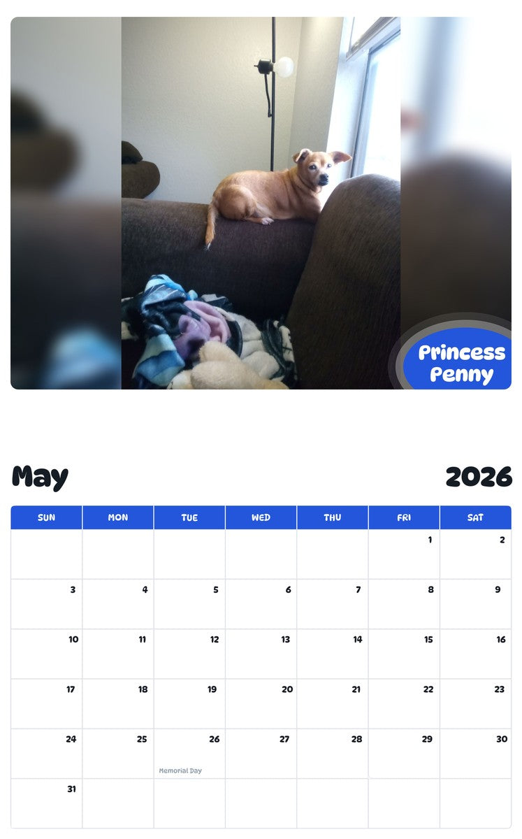 2026 - 2027 Princess Penny - Pawidols Pet Calendar