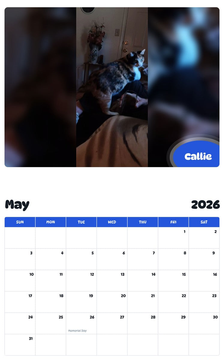 2026 - 2027 Callie - Pawidols Pet Calendar