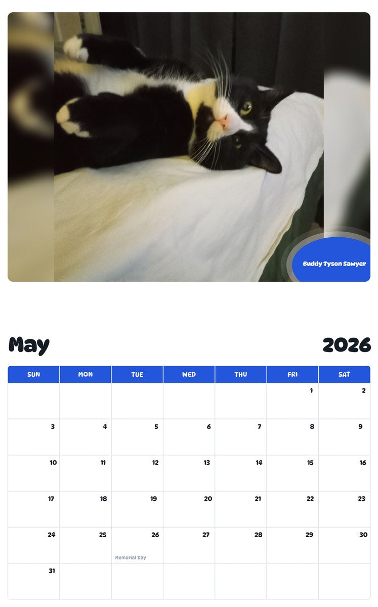 2026 - 2027 Buddy Tyson Sawyer - Pawidols Pet Calendar