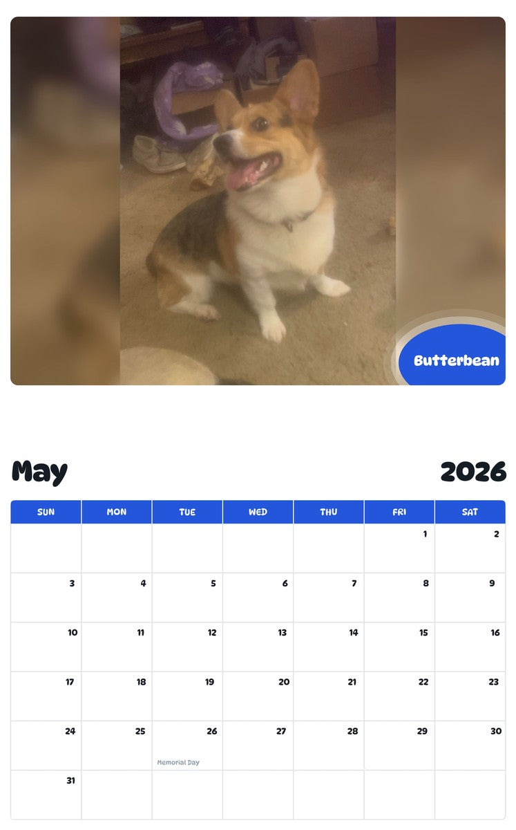 2026 - 2027 Butterbean - Pawidols Pet Calendar