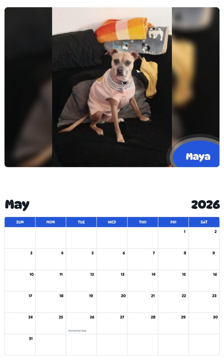 2026 - 2027 Maya - Pawidols Pet Calendar