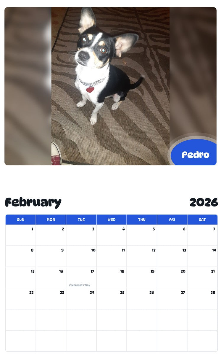 October 2025 - September 2026 Pedro - Pawidols Pet Calendar