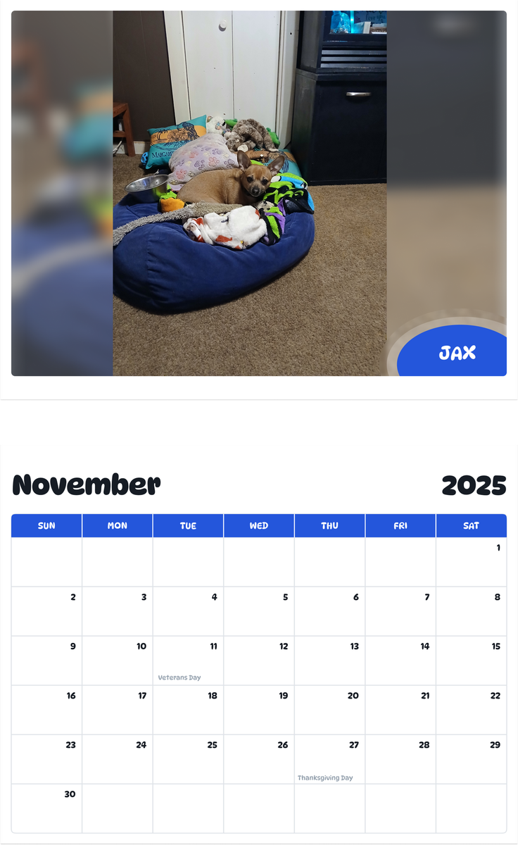 July 2025 - June 2026 Jax - Pawidols Pet Calendar