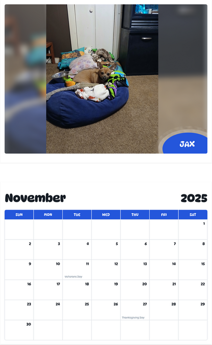 July 2025 - June 2026 Jax - Pawidols Pet Calendar