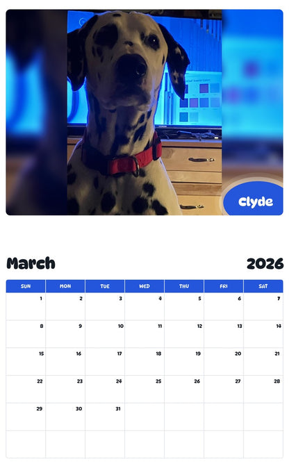 November 2025 - October 2026 Clyde - Pawidols Pet Calendar