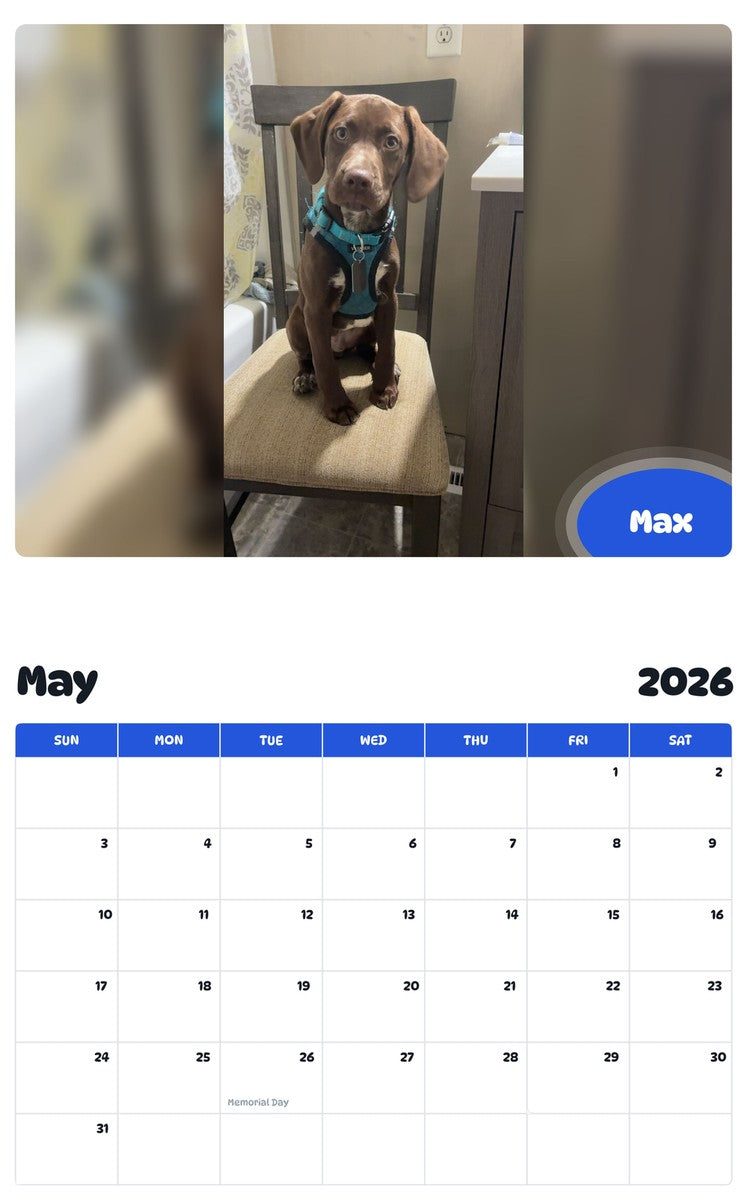 2026 - 2027 Max - Pawidols Pet Calendar