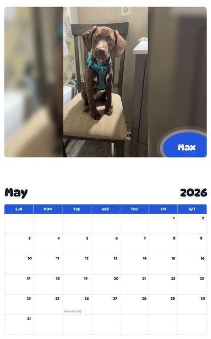 2026 - 2027 Max - Pawidols Pet Calendar
