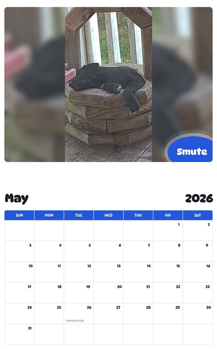 2026 - 2027 Smute - Pawidols Pet Calendar