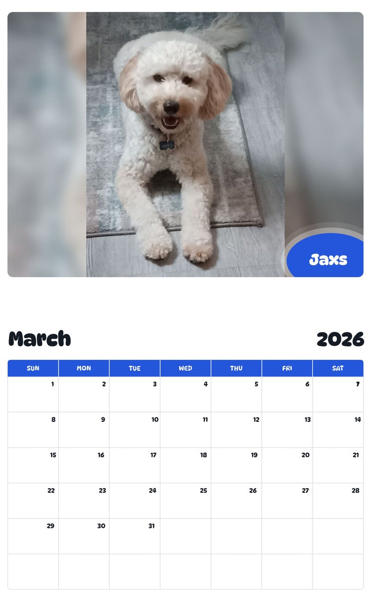 November 2025 - October 2026 Jaxs - Pawidols Pet Calendar
