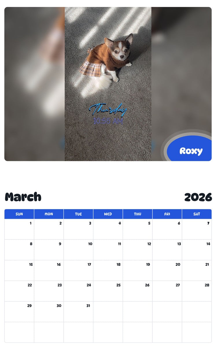 November 2025 - October 2026 Roxy - Pawidols Pet Calendar