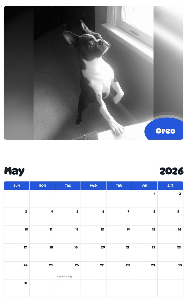 2026 - 2027 Oreo - Pawidols Pet Calendar