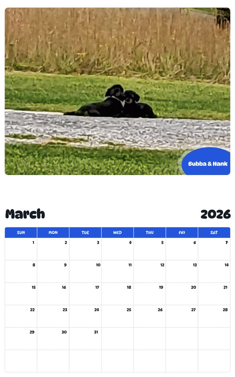 November 2025 - October 2026 Bubba & Hank - Pawidols Pet Calendar