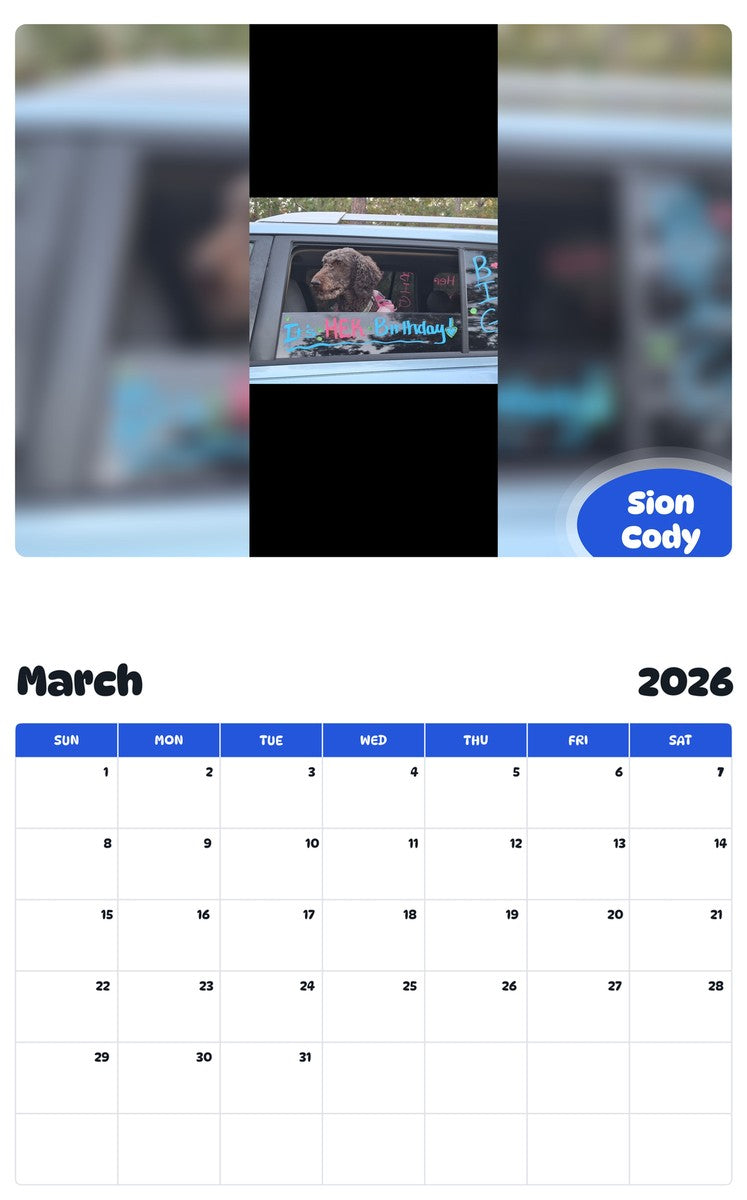 November 2025 - October 2026 Sion Cody - Pawidols Pet Calendar