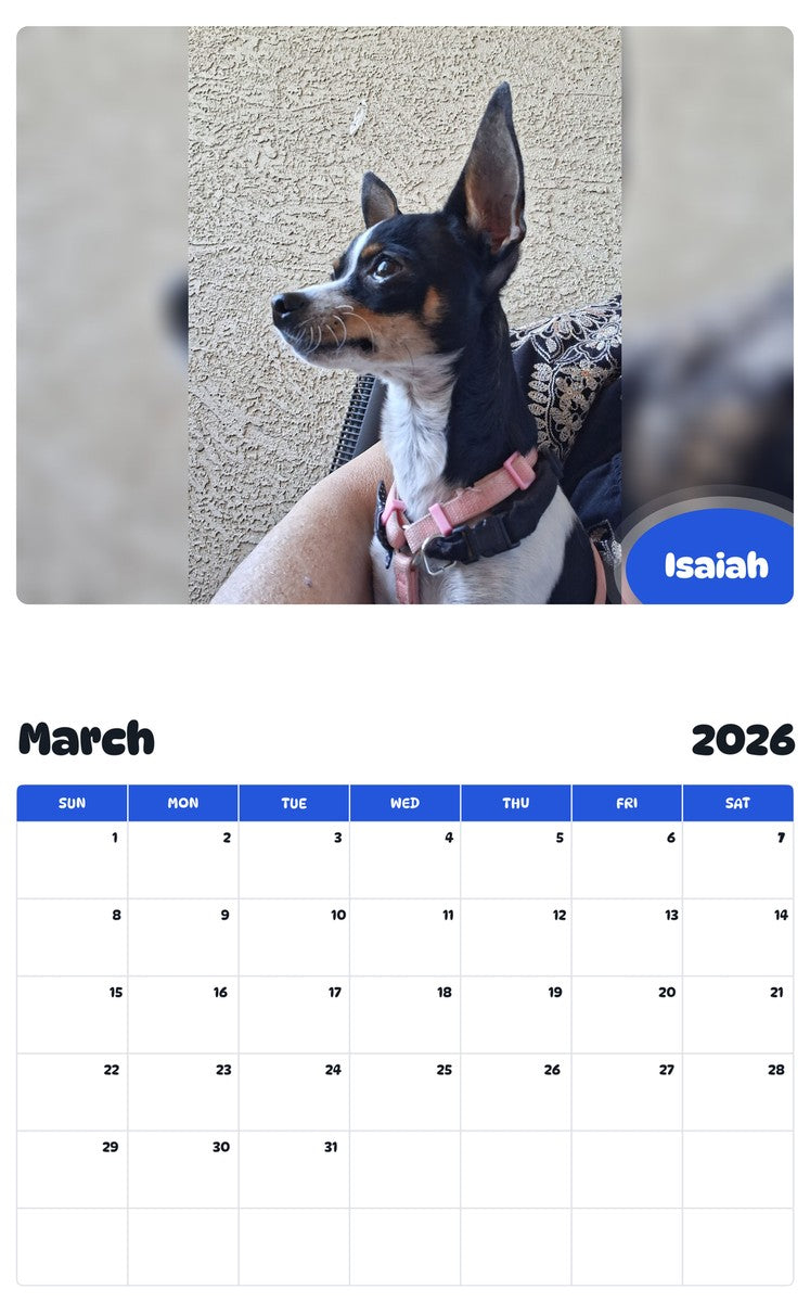 November 2025 - October 2026 Isaiah - Pawidols Pet Calendar