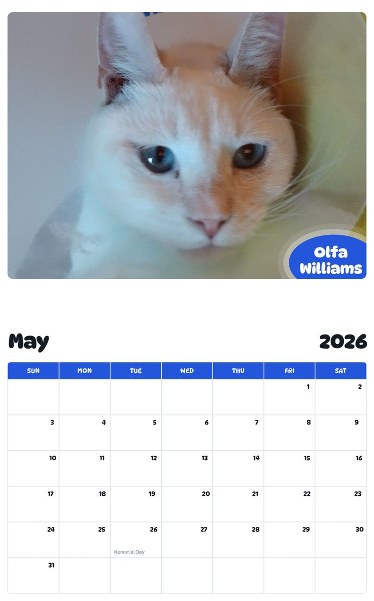 2026 - 2027 Olfa Williams - Pawidols Pet Calendar
