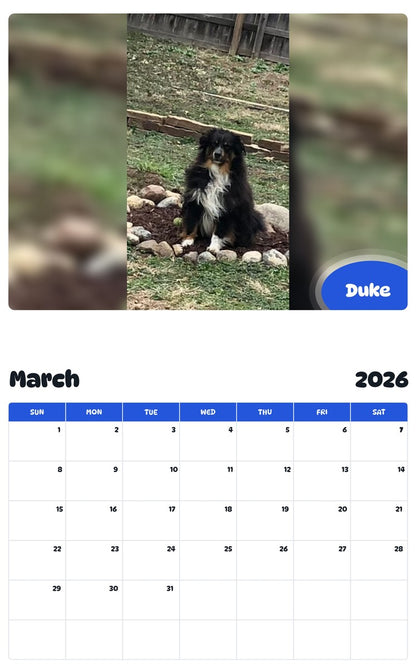 November 2025 - October 2026 Duke - Pawidols Pet Calendar