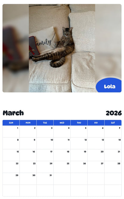 November 2025 - October 2026 Lola - Pawidols Pet Calendar