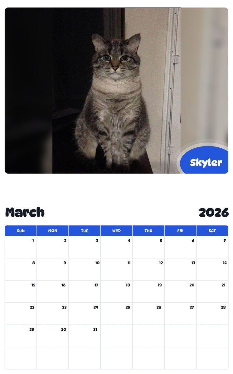 November 2025 - October 2026 Skyler - Pawidols Pet Calendar