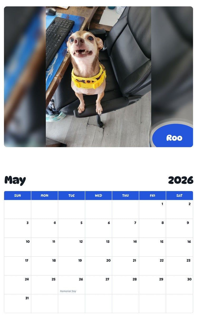 2026 - 2027 Roo - Pawidols Pet Calendar