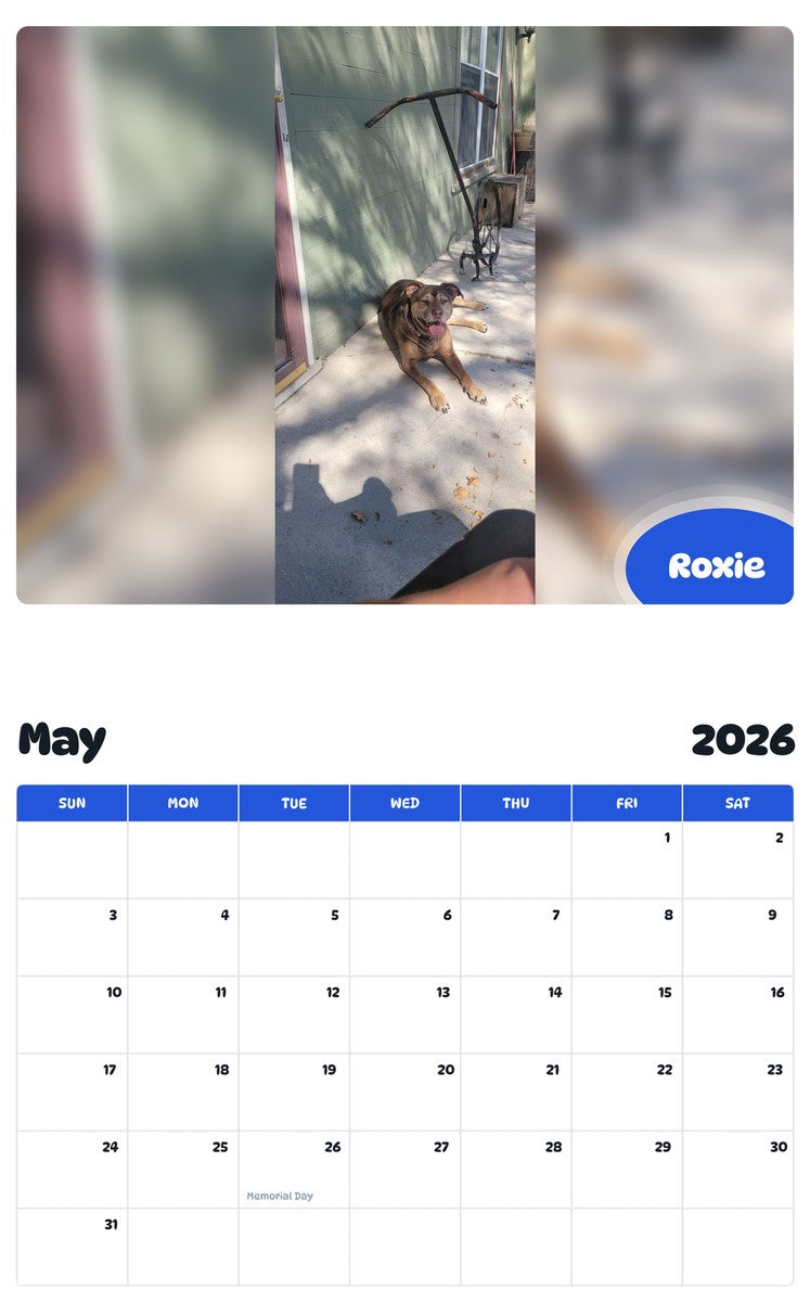 2026 - 2027 Roxie - Pawidols Pet Calendar