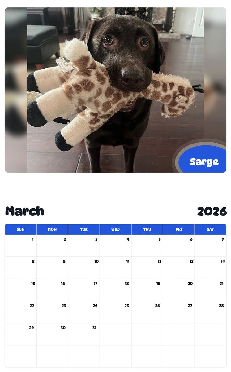 November 2025 - October 2026 Sarge - Pawidols Pet Calendar