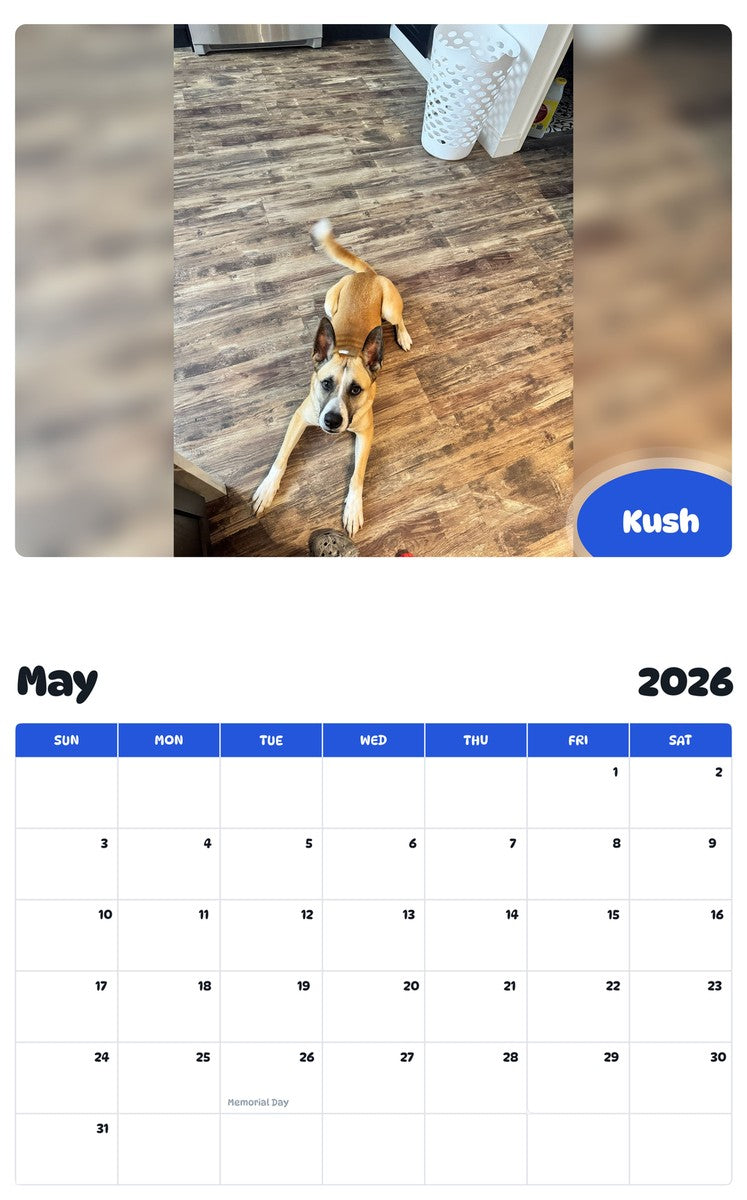 2026 - 2027 Kush - Pawidols Pet Calendar