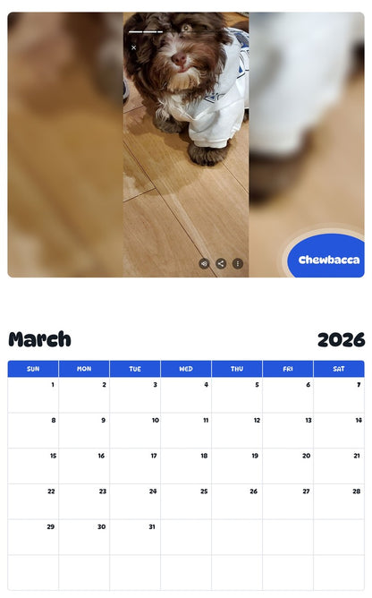 November 2025 - October 2026 Chewbacca - Pawidols Pet Calendar