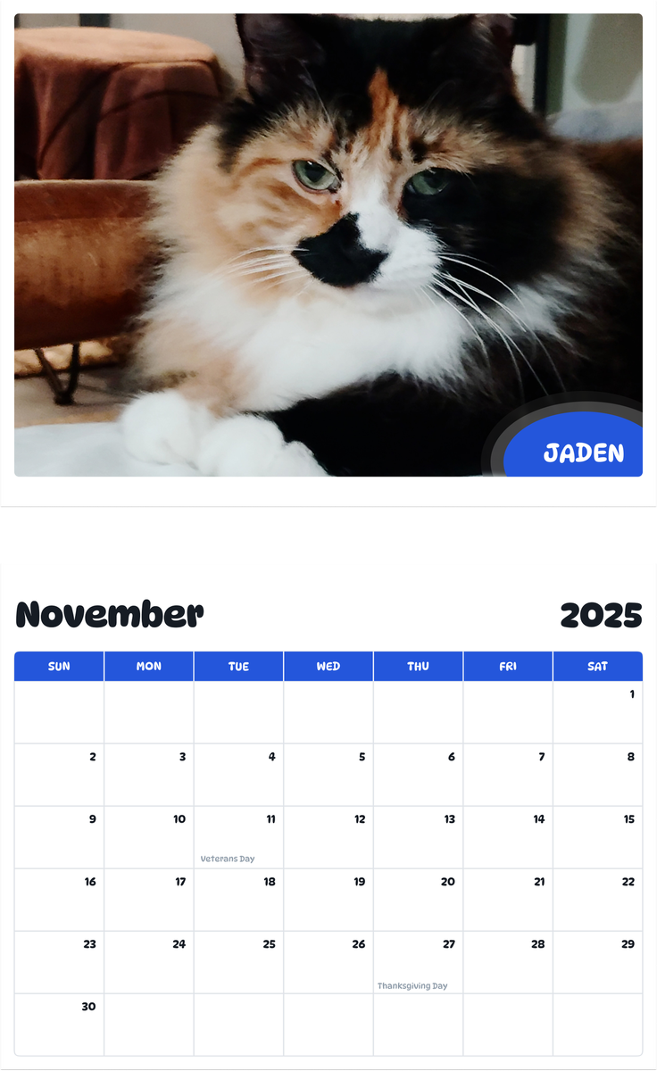 July 2025 - June 2026 Jaden - Pawidols Pet Calendar