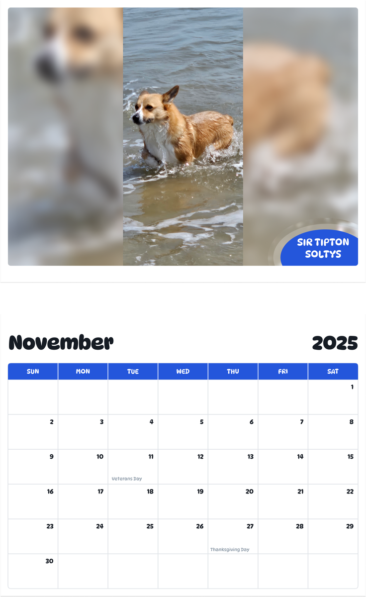 July 2025 - June 2026 Sir Tipton Soltys - Pawidols Pet Calendar