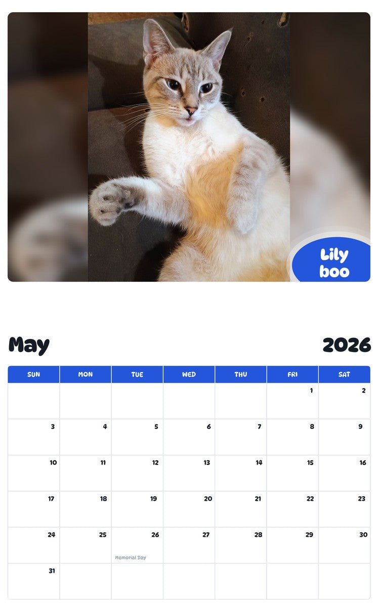 2026 - 2027 Lily boo - Pawidols Pet Calendar