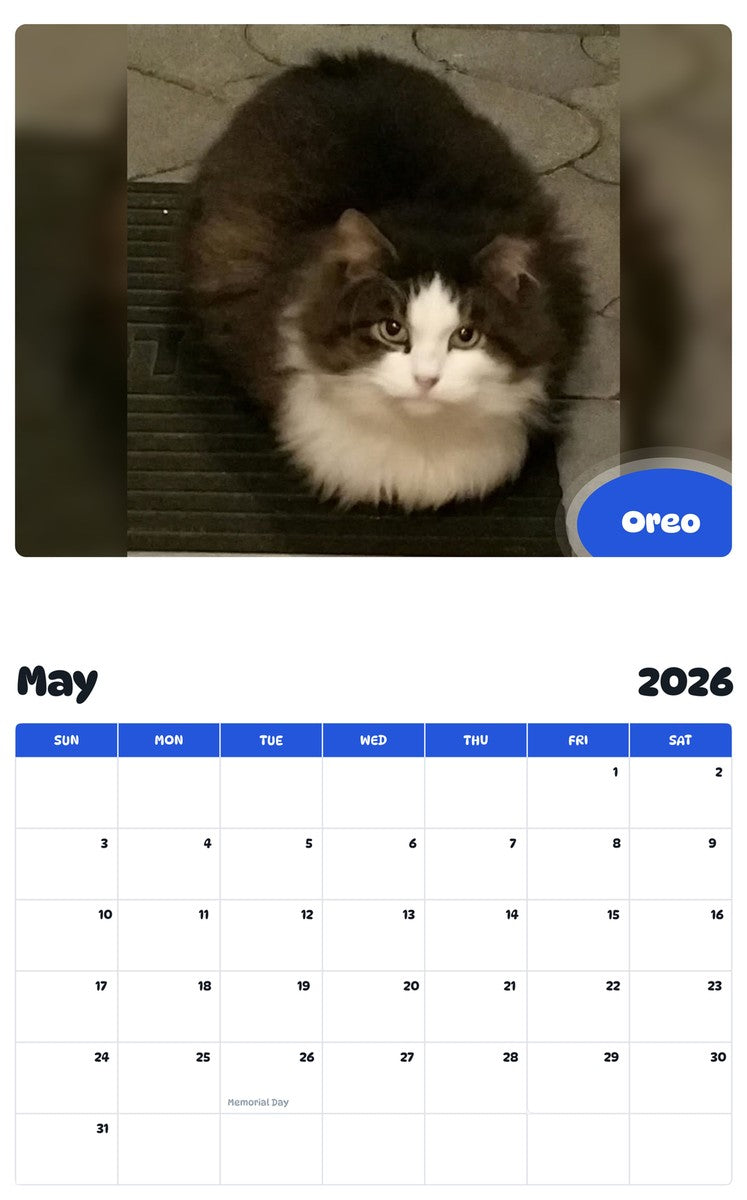 2026 - 2027 Oreo - Pawidols Pet Calendar