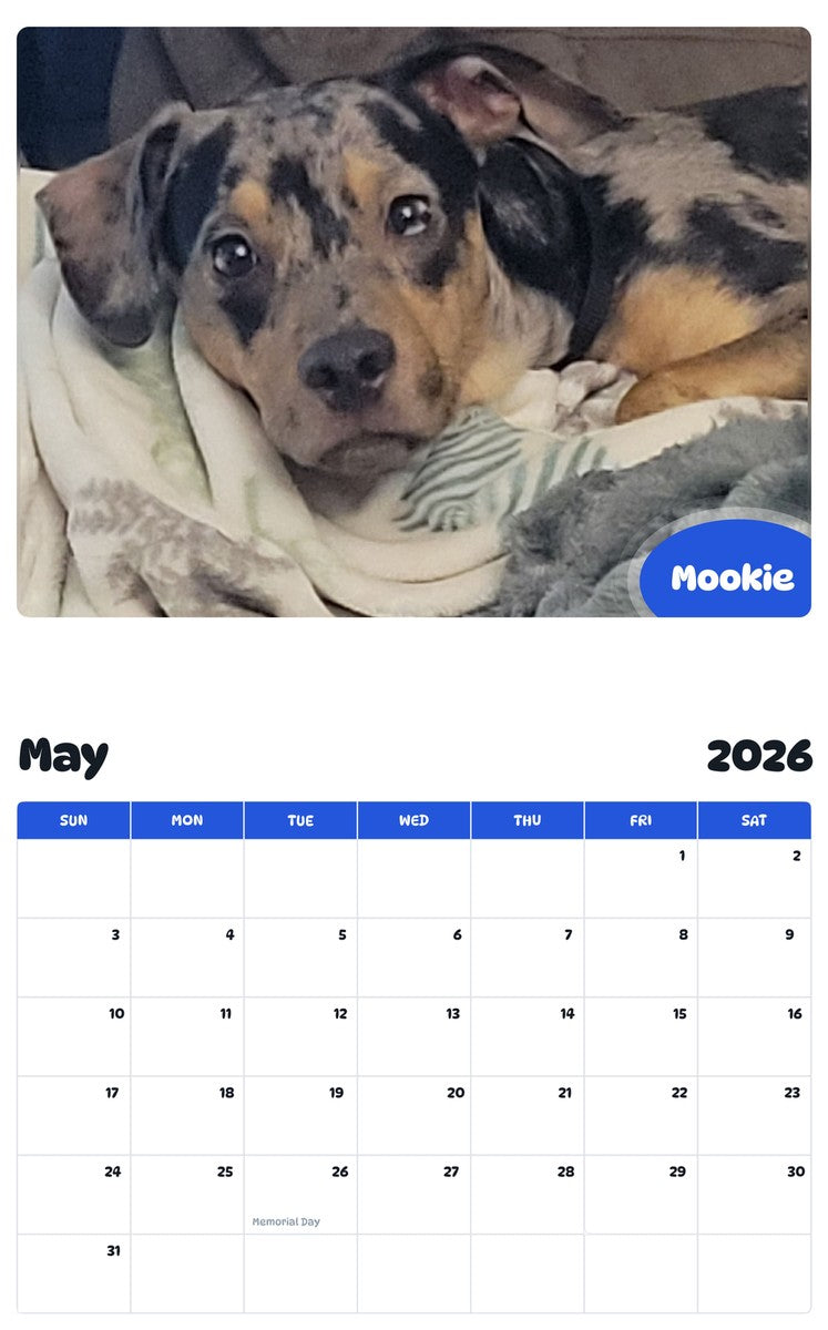 2026 - 2027 Mookie - Pawidols Pet Calendar