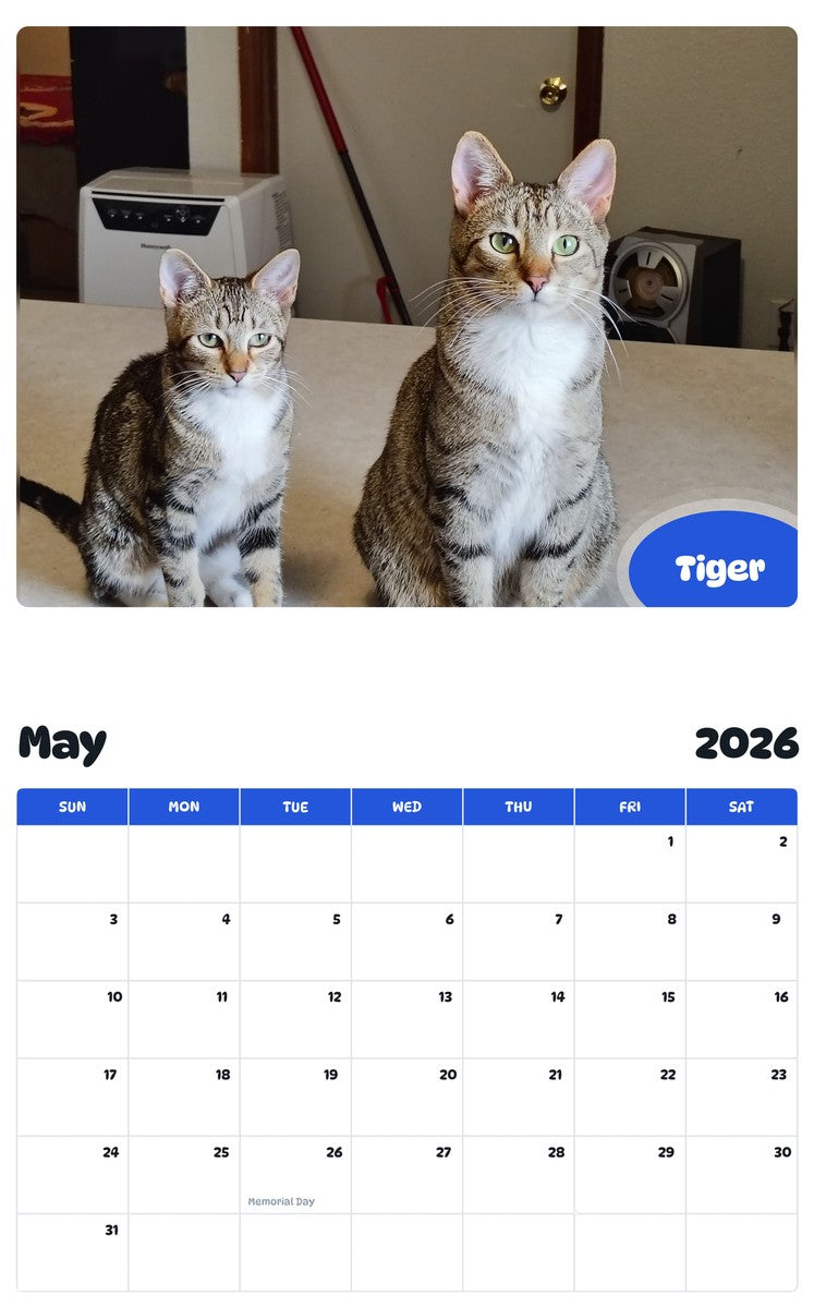 2026 - 2027 Tiger - Pawidols Pet Calendar