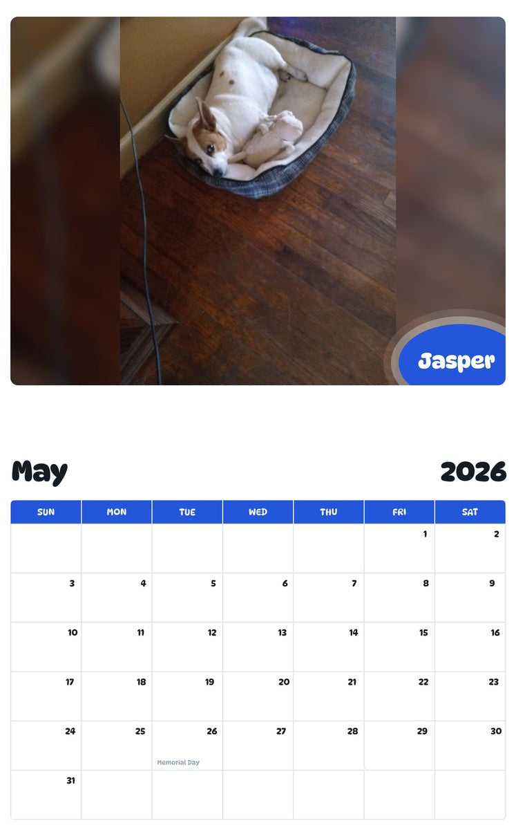 2026 - 2027 Jasper - Pawidols Pet Calendar