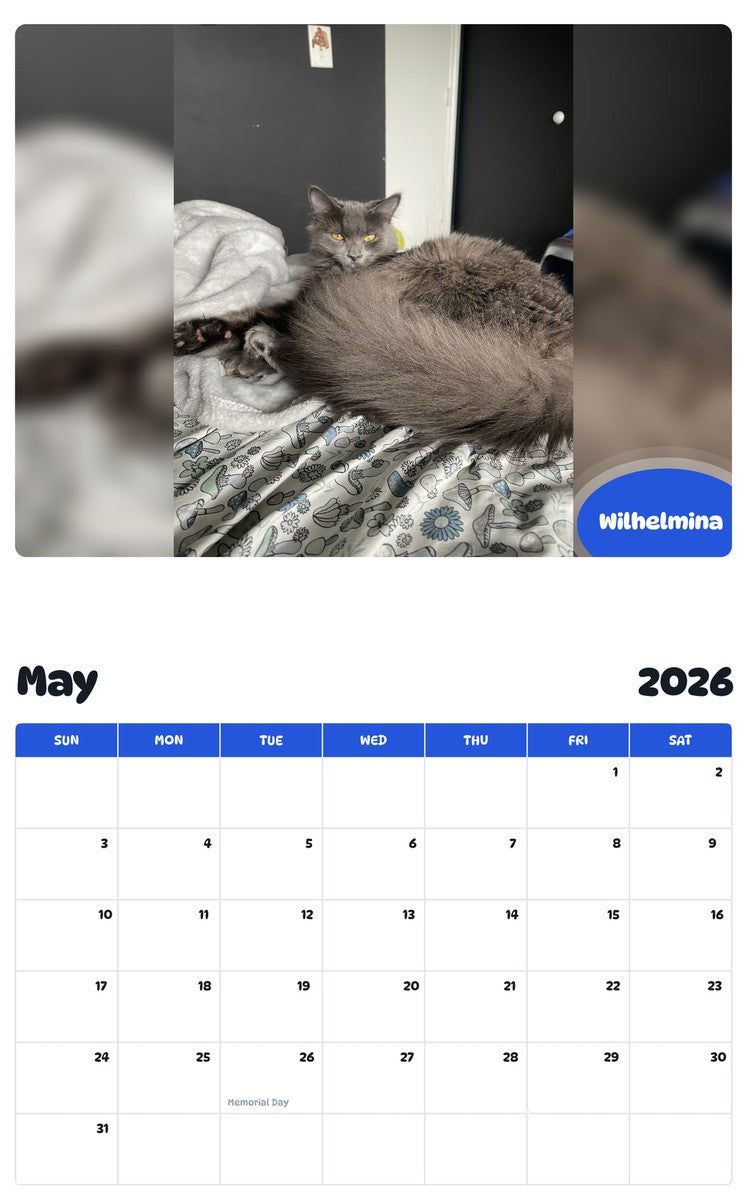 2026 - 2027 Wilhelmina - Pawidols Pet Calendar