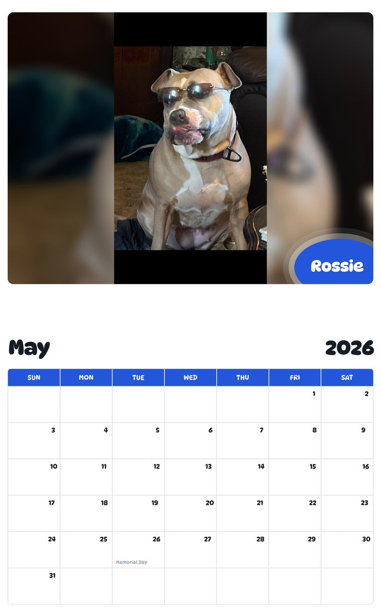 2026 - 2027 Rossie - Pawidols Pet Calendar