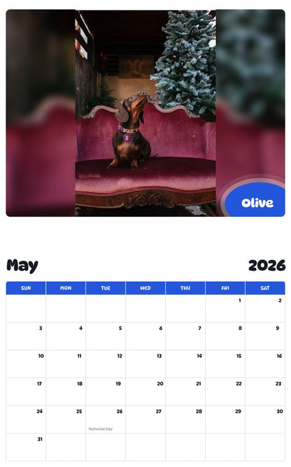 2026 - 2027 Olive - Pawidols Pet Calendar