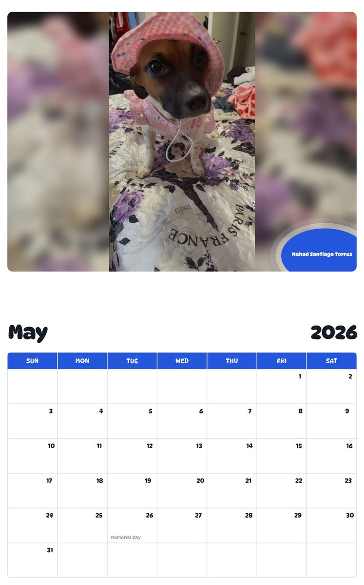 2026 - 2027 Nahad Santiago Torres - Pawidols Pet Calendar